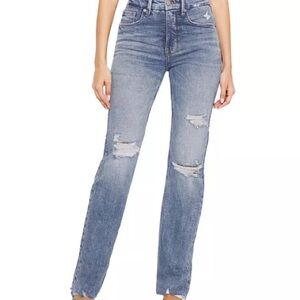 Good American Distressed High Rise Straight Leg Jeans